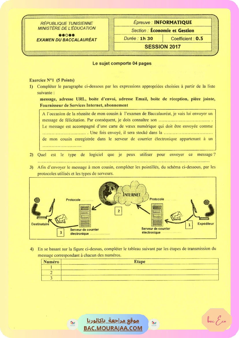 Sujet principale info Bac 2017 – Section eco